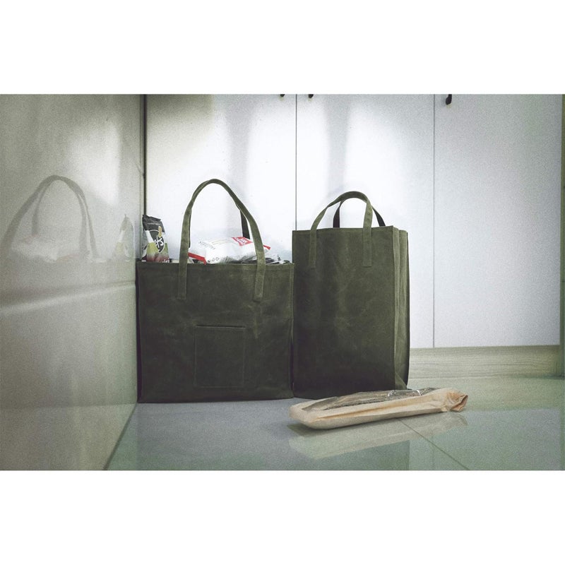 Kaaltisy Waxed Canvas Reusable Grocery Bag Heavy Duty Waterproof Shopping Bag Well Self-standing Sturdy Farmers Market Bag, Wide, Hard Handfeel - Image 5